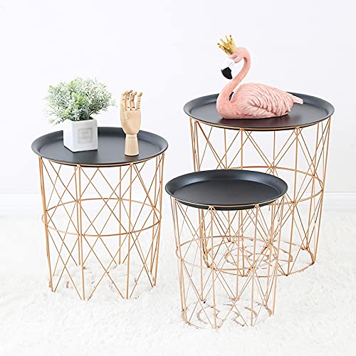 JYDQM Iron Bedside Table Minimalist Metal Small Table Bedroom Personality Small Coffee Table (Color : Rose gold+white, Size : L)
