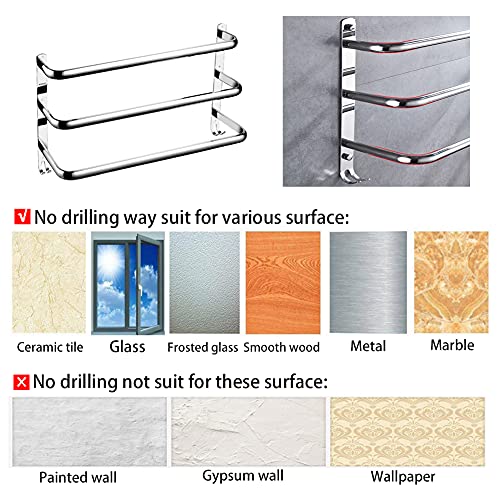 Yeegout 3 Tier Stainless Steel Towel Rack No Drilling for Bathroom Kitchen and Toilet Towel Holder 50cm Silver