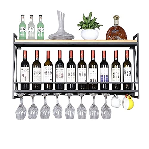 EYLINK Industrial Wine Racks Wall Mounted Wine Holders, Wine Bottle Holder Hanging Wine Glass Rack Wine Storage Shelf Wine Cabinet Cupboard Champ
