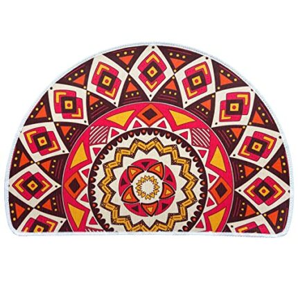 VBFGRT Boho Red Half Round Outdoor Door Mat,Bohemian Mandala Entrance Doormat,Low-Profile Indoor Welcome Doormat,Rugs for Living Room Bedroom,Mac
