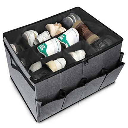 Lukeline Shoe Organizer for Closet with Transparent Cover and Adjustable Divider, Collapsible Shoe Box for 16 Pairs, Suitable for Storing Shoes a