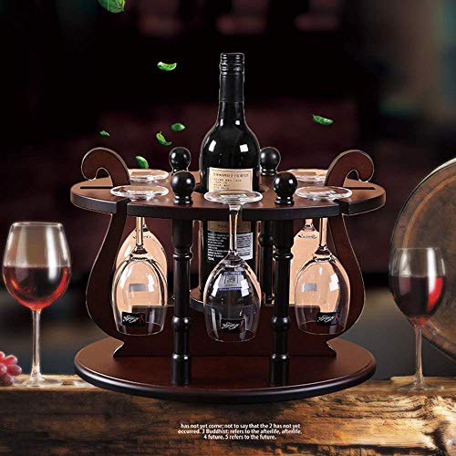 PIBM Stylish Simplicity Wine Racks Free Standing Wine Glass Holder,Round Ding,Solid Wood Creative Wine Display with 6 Glass Rack Amp; 1 Bottle Ho