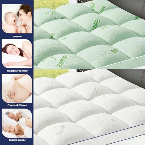 King Size Mattress Topper, Extra Thick Cooling Bamboo Mattress Pad Cover,Soft Down Alternative Fill with 8-21 Inch Deep Pocket- 78"x80" White