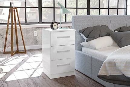 Birlea Lynx 3-Drawer Bedside Table - High-Gloss, White