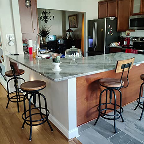 BOKKOLIK Set of 2-Industrial Bar Stools with Backrest-Swivel Wood Seat-Bar Counter Height Adjustable 26-32.2inch-Kitchen Island Dining Chair