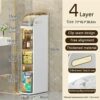 4 Tier Toilet Paper Holder Cabinet with Drawers Free Standing Toilet Paper Holder Narrow Skinny Bathroom Storage Cabinet Corner Floor Cabinet Ver
