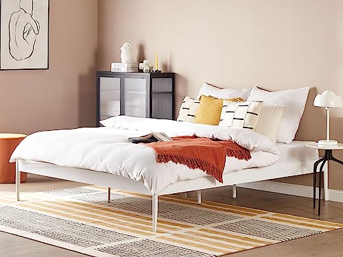 Modern Minimalist EU Super King Size Bed Frame Metal Plywood Slats White Vaurs