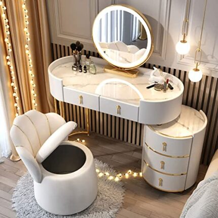 baceyiove Dressing Table,Dressing Table with LED Lights Mirror White/PinkModern Bedroom Furniture Dressing TableDressing Table,with Mirror and St