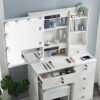 Dradaomull Makeup Dressing Table with Sliding Mirror and Lights, 3 Lighting Modes and Adjustable Brightness Dressing Table with Chair and Lots St
