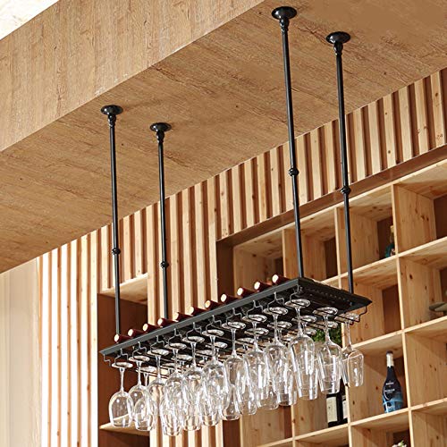 EMISOO Wine Rack Wall Mounted - Ceiling Wine Bottle Rack,Vintage Style Iron Hanging Wine Glass Holder Bar Accessories Shelving for Restaurant or