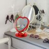 minkissy Heart Mirror Travel Makeup Mirror Rotatable Tabletop Mirror Double Sided Cosmetic Mirror with Base for Bedroom Bathroom Red