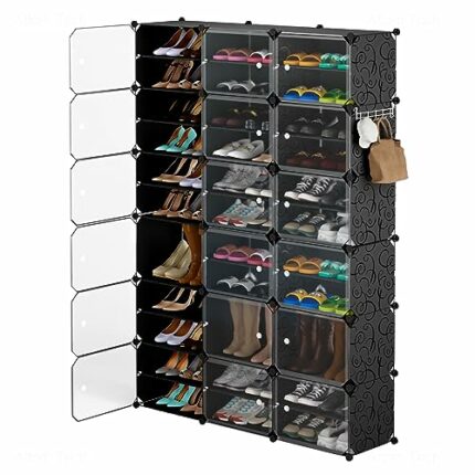 NiHome 72-Pair Freestanding Shoe Rack with Clear Doors 47"Wx11.8"Dx70"H, Premium PP Plastic and Metal Frame Customizable Easy Assembly 6-Tier Mul