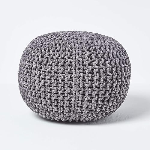 EXQUIZIT HOME Knitted Round Pouffe Foot Stool Ottoman Large 100% Cotton Chunky Moroccan 50cm Pouf COLOUR BLACK