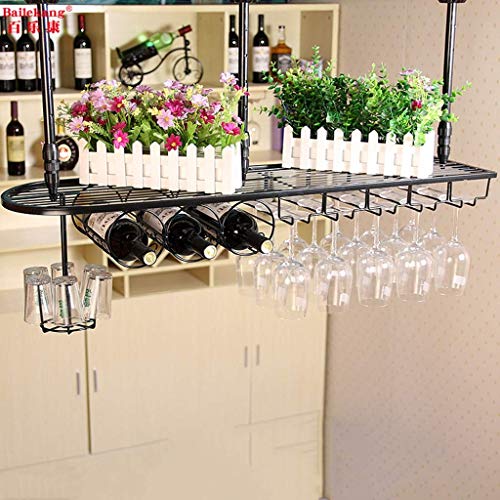 PIBM Stylish Simplicity Wine Rack Wine Rack Adjustable Height, Ceiling Mounted Hanging Wine Bottle Holder Metal Iron Wine Glass Holder High Cup H