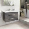 The Bath People Newton 600mm Bathroom Anthracite Grey Vanity Unit | Floor Standing Includes White Glass Basin With Soft Close Doors | Bathroom St