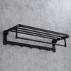 XHALERY Double Layer Fold Towel Rack With Hook Space Aluminum Black Hotel Bathroom Pendant Wall-Mounted Towel Holder, for Kitchen Bathroom Toilet