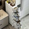 7" W Skinny Bathroom Storage Cabinet, Slim Toilet Paper Storage Cabinet with Clear Drawers and Casters, Bathroom Floor Cabinet Storage Cart for S