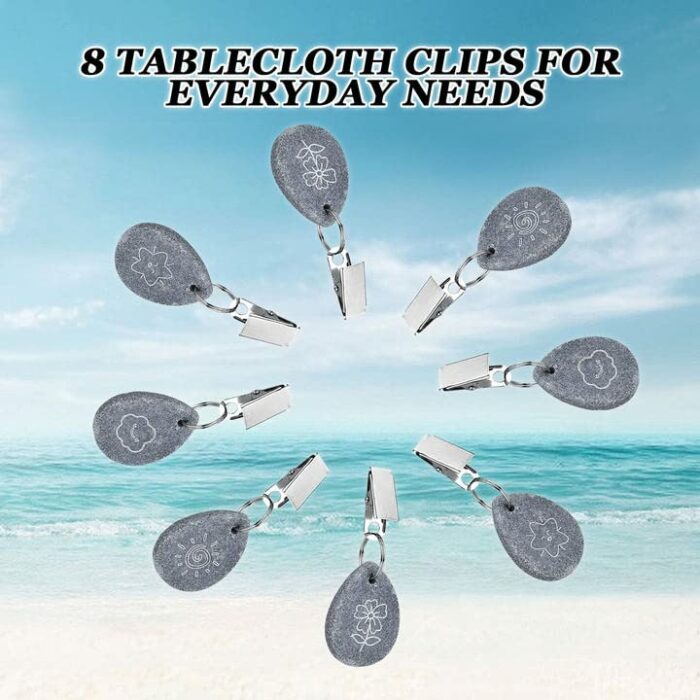 8Pcs Tablecloth Weights, Heavy Duty Tablecloth Pendant, Marble Teardrop Tablecloth Weight Stone with Metal Clips for Indoor Outdoor Home Kitchen