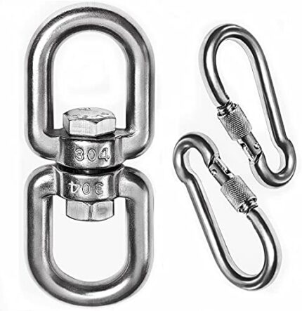 dismboon M8 2+1 Heavy Duty 304 Stainless Steel Swivel Ring Double Ended Swivel Eye Hook with SUS304 Snap Hooks for Web Tree Swing, Aerial Dance,