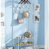 Coat Rack Shoe Bench with 8 removable Hooks, Metal Coat Hat Rack Free Standing Clothes Stand with 3-Tier Shoe Rack Bench, Hat Stand Hallway Organ
