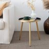 AOJEZOR Round Side Table, Metal End Table, Nightstand/Small Tables for Living Room, Accent Tables Cheap, Side Table for Small Spaces (White & Gol