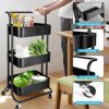 TNAVY 3 Tier Rolling Trolley with Handle, Metal Utility Cart on Wheels, Storage Organizer for Kitchen Laundry Bathroom and Office (Black)