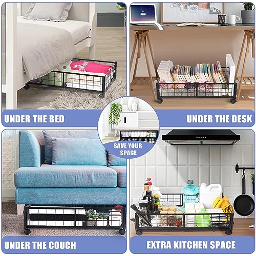 Kmise Underbed Storage With Wheels,2 Pcs Metal Under Bed Storage Containers For Bedroom Clothes Blankets Toy Book Bedding Shoes Storage Organizer