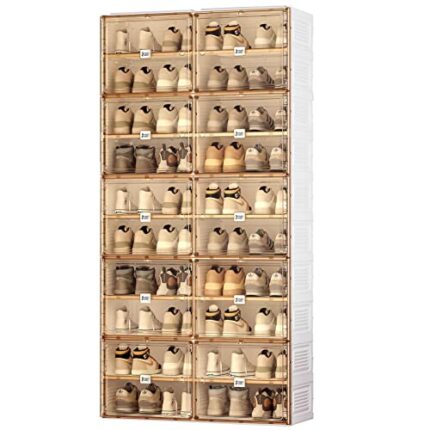 ANTBOX Portable Shoe Rack Organizer for Closet Entryway, Stackable Sneaker Storage Shoe Cabinet with Magnetic Clear Door, Large Plastic Storage c