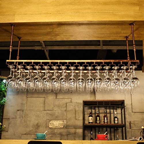 PIBM Hanging Wall Upside down Storage Rack Wine Wrought Iron Inverted High Cup Holder J1114, Gold , 60cm*35cm