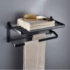 Towel Rack Bathroom Black Double-Layer Double Rod Folding,Movable Towel Rack,Towel Rail With Dual Row Towel Shelf For Bathroom,Wall-Mounted