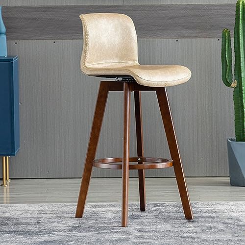 N/A Bar Stools Set of 2, Swivel Bar Chair Rubberwood High Stools, with Upholstered Backrest Seat & Footrest, for Kitchen Counter Dining Room Isla