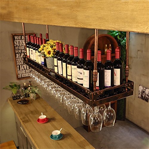 Qunine Wine Racks Adjustable Height, Ceiling Mounted Hanging Wine Bottle Holder Metal Iron Wine Glass Rack Goblet Stemware Racks Bronze, Size : 1
