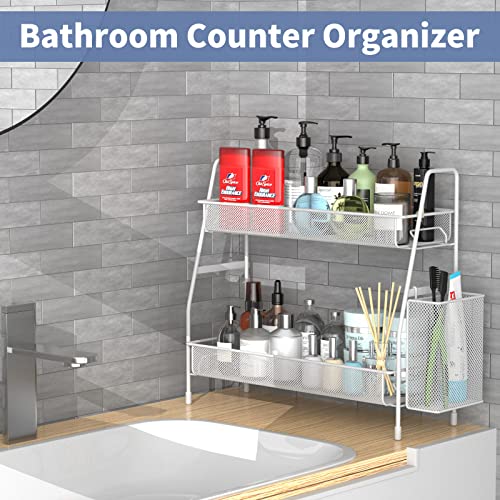 EKNITEY Bathroom Countertop Organiser Shelf - 2 Tier Counter Spice Rack Metal Makeup Rack Small Perfume Organiser for Sink/Bedroom/Living room/Ki