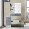 Saihemei Makeup Vanity with Lights and Charging Station, Large Vanity Desk with Storage Shelves and 4 Drawers, 3 Color Lighting Modes Vanity Set