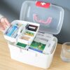 Uposao Plastic Medicine Box with Handle and Detachable Compartment Multi-Use Family First Aid Box Storage Box Portable Medicine Box Empty Medical