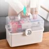 Uposao Plastic Storage Box with 3-Tier Fold Tray Medicine Organizer Portable Handled Case Lockable Container for Medicine Cosmetic Sewing Toy