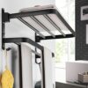 QUANJJ Towel Rack Shower Holder Bathroom Accessories Folding Organizer Hook Hanger Aluminum Storage Shelf