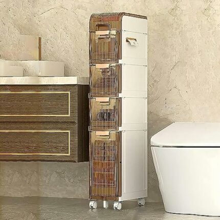 Bathroom Storage Cabinet for Small Spaces, 3/4/5 Drawer Narrow Bathroom Floor Cabinet Strong Frame Home Storage Container Tower, Large Capacity S
