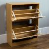 Vida Designs 2 Drawer Shoe Cabinet Cupboard Shoe Storage Organiser Pull Down Wooden Hallway Furniture Unit, Pine