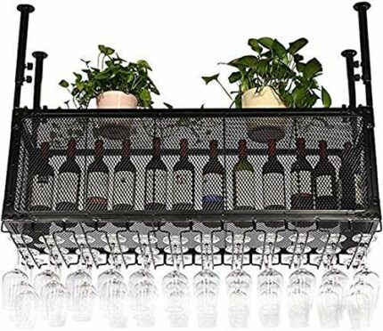MiroDo Wall-Mounted Wine Racks Bar Hanging Rack/Wrought Iron Adjustable Height Bar Counter Wine Cooler,Can Hang Multiple Wine Glasses/Hanging Win