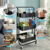 TNAVY 3 Tier Rolling Trolley with Handle, Metal Utility Cart on Wheels, Storage Organizer for Kitchen Laundry Bathroom and Office (Black)