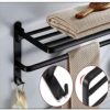 Towel Rack，Storage Shelf With Bath Towel Rail Wall Mounted Bathroom Rack With Hooks Nail-Free Collapsible Towel Holder Bar For Bathroom Toilet Ho