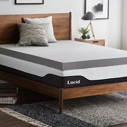 LUCID 10 cm Bamboo Charcoal Memory Foam Mattress Topper - Activated Charcoal - Breathable Mattress Topper, Double Bed (135 x 190 cm)
