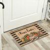 Whaline Happy Easter Doormat Rustic Bunny Carrot Farmhouse Floor Mat Black Stripes Rubber Anti-Slip Front Entrance Door Rug for Easter Holiday Sp