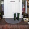 YK Decor Front Door Mat Half Round Inside Doormat Outdoor Entry Mat Non Slip Mud Dirt Trapper Mat Indoor Entrance Mat Rug Machine Washable (Gray)