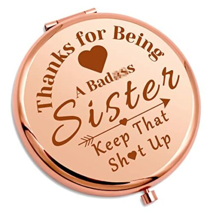 Gevody Best Sister Gifts for Sister Funny Travel Makeup Mirror Birthday Gifts Friendship Gift for Girls Women Best Friend Little Sister Compact M