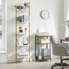 YMYNY Bookshelf Wall Mounted, Ladder Shelf, 5-Tier Bookcase Rack, Storage Unit with Metal Frame, Industrial Floating Wall Shelf for Living Room,