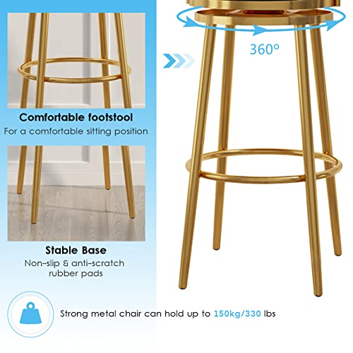 Modern Swivel Bar Stools Set of 2 Countertop Height Bar Stools with Curved Fabric Footrest Luxury Velvet Bar Stools for Home Kitchen Island Stool