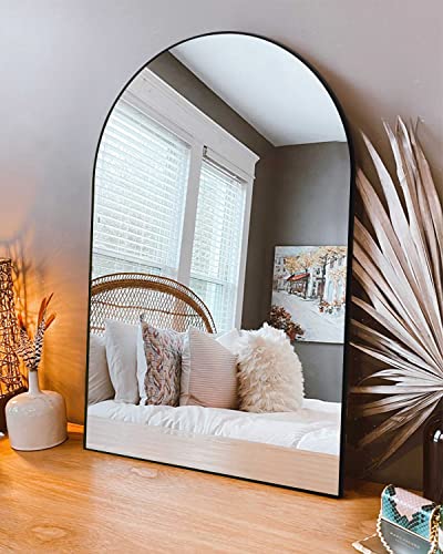 ITSRG Wall Mounted Mirror, Bathroom Mirror for Wall, Arch Mirror for Bathroom, Mirror for Bathroom Wall Mounted, Black Vanity Mirror with Metal F