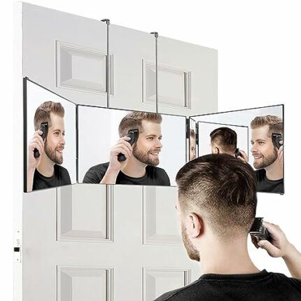 Vanexiss 3 Way Mirror,360 Mirror Self Cut Hair,Adjustable & Foldable Portable Trifold Mirror with Height Retractable Hook,for DIY Haircut,Hair Co